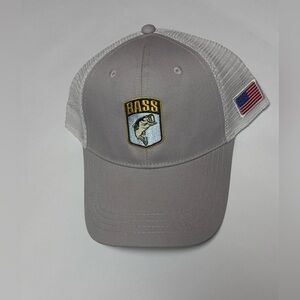 Gray Bass Trucker Hat with American Flag Patch